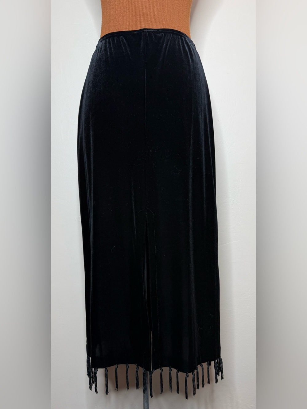 Ronni Nicole Velvet Maxi Skirt Fringe Hem Elastic Waist Size Medium Vintage